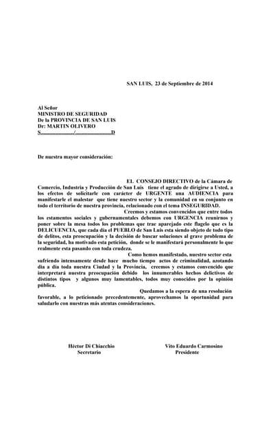 Carta Dirigida Al Sr Jose Serrano Ministro Del Interior
