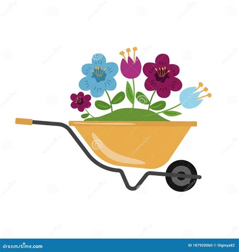 Garden Wheelbarrow With Flowers Gardening Stock Vector Illustration