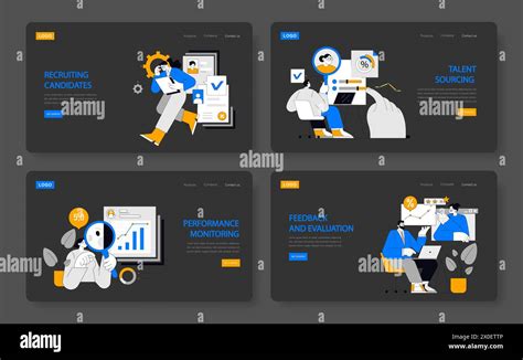 Human resources set. Recruitment, talent sourcing, performance