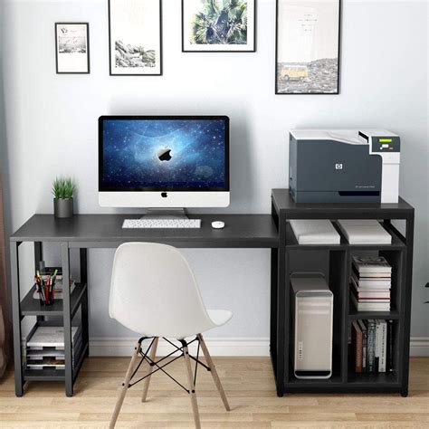 This computer printer table constitutes a perfect addition to any contemporary office or bureau. Tribesigns 70.8" Computer Desk with Storage Shelf, Home ...