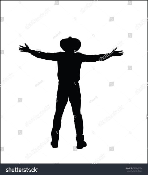 Silhouette Man Wore Hat Outstretched Arms Stock Vector Illustration