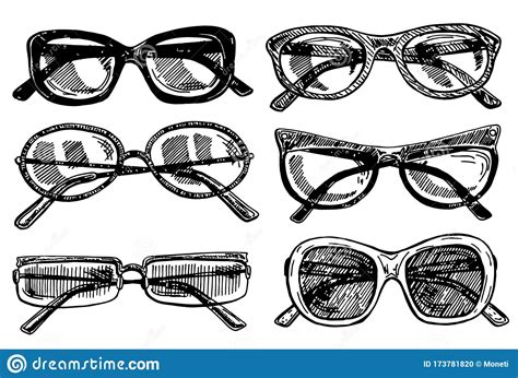 fashion sunglasses hand drawn vector illustration vintage decorative design elements stock