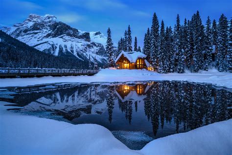 Emerald Lake Cabin Winter Lights Alberta Canada Photo Print Photos By