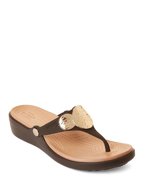 Crocs Sanrah Embellished Wedge Sandals In Brown Lyst