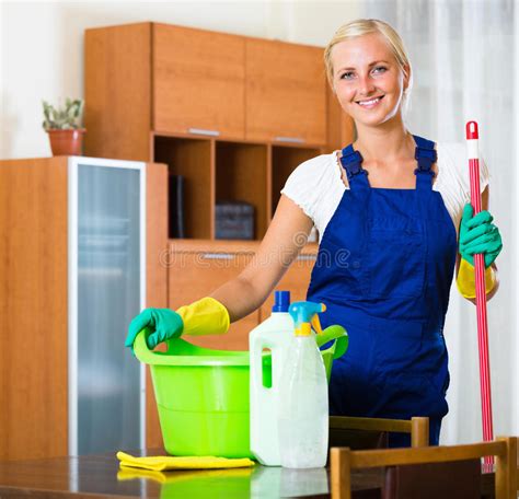 Young Maid Cleaning At Apartment Stock Photo Image Of Apartment