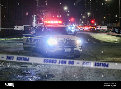 Usa New York City Ny Crime Scene Tape With Set Up By The Nypd Stock