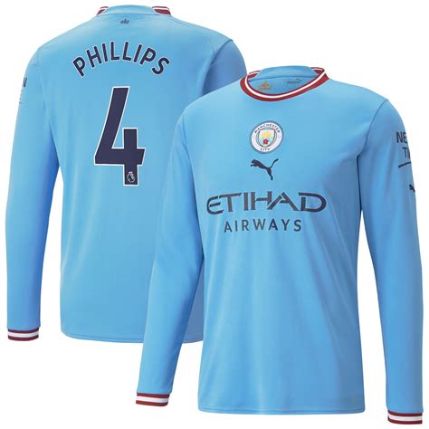 Manchester City Home Shirt 2022 23 Long Sleeve With Phillips 4 Printing