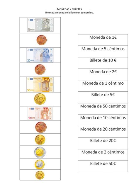 Ficha interactiva de Monedas y billetes para º de Primaria Puedes hacer los ejercicios online