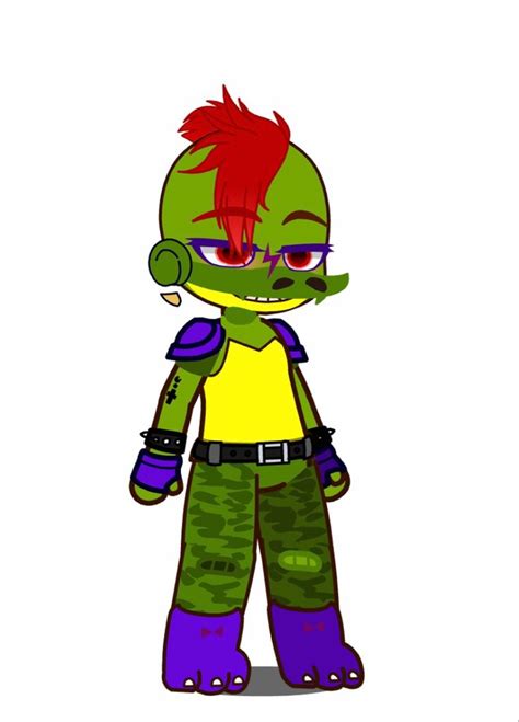 A Cartoon Character With Red Hair And Green Pants Wearing Purple
