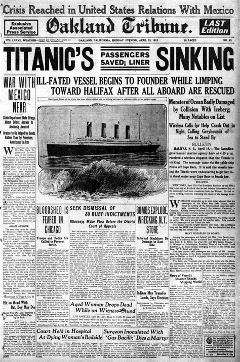 Titanic Newspaper Front Pages With The First Stories Of The Disaster