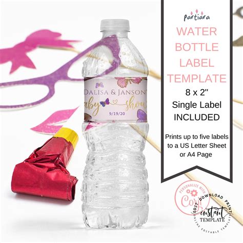 EDITABLE Girl Baby Shower Water Bottle Labels Butterflies Etsy