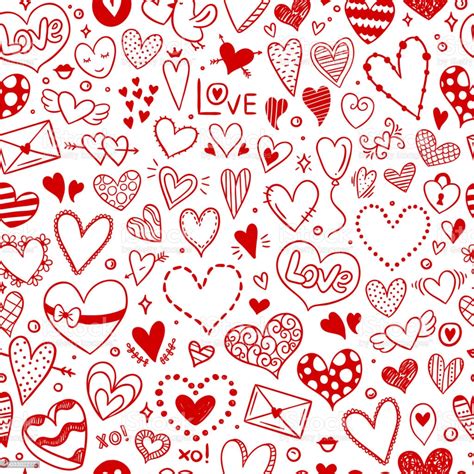 Love Background Red Hand Drawn Hearts Pattern For Wedding