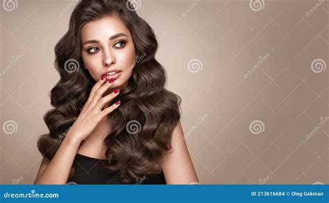 Smiling Beautiful Woman With Long Curly Hair Stock Photo Image Of