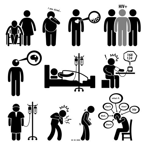 Man Common Diseases And Illness Stick Figure Pictogram Icon Cliparts