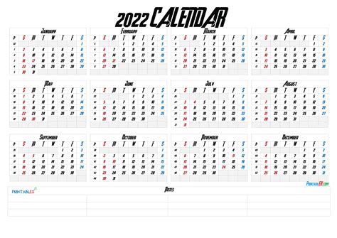Printable 2022 Yearly Calendar With Week Numbers 22ytw119