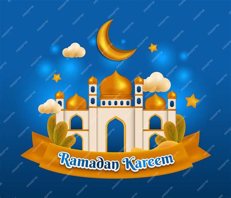 Premium Vector Ramadan Kareem Background Blue With 3d Mosque