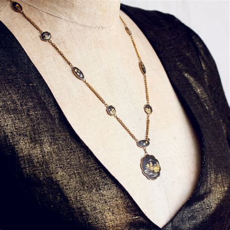 Vintage Japanese Damascene Necklace Fetheray