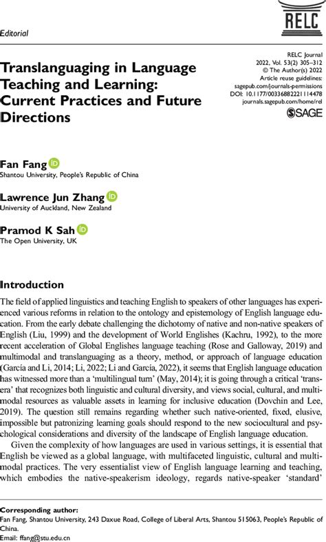 Translanguaging In Language Teaching And Learning Current Practices