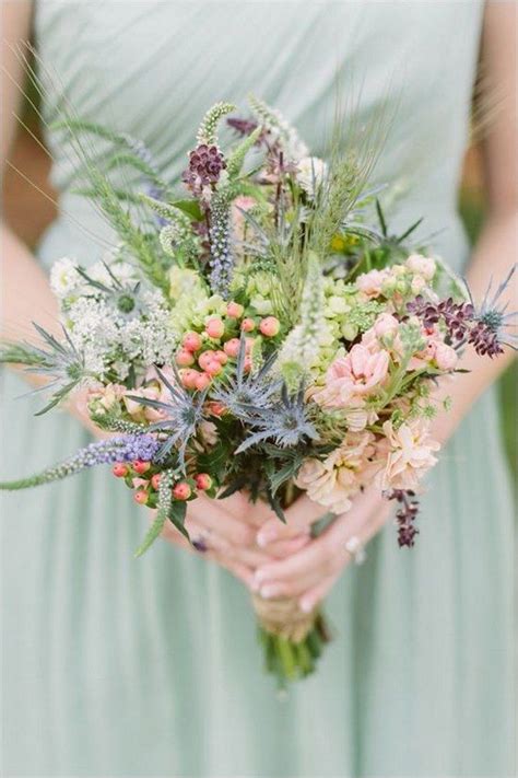 Wildflower And Thistle Bouquet Boho Rustic