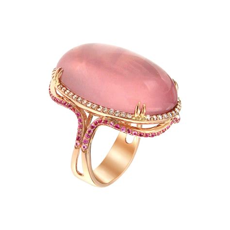 Large Cab Pink Quartz And Diamond Ring For Sale At 1stdibs