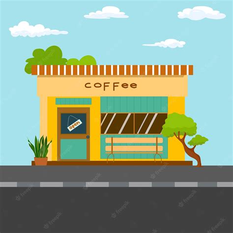 Premium Vector Front View Of The Coffee Shop Building