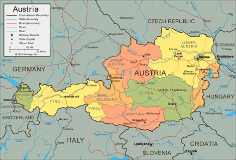 Österreich liegt in europa, es hat gemeinsame grenzen mit deutschland und tschechien im norden, der slowakei und ungarn im karte. Austria Map and Satellite Image