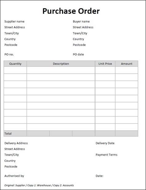 Printable Purchase Order Forms Printable Forms Free Online