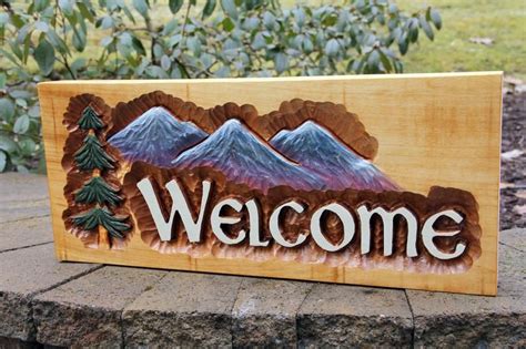 Wood Carved Welcome Sign Hand Carved Signs Cabin Signs Etsy In 2020