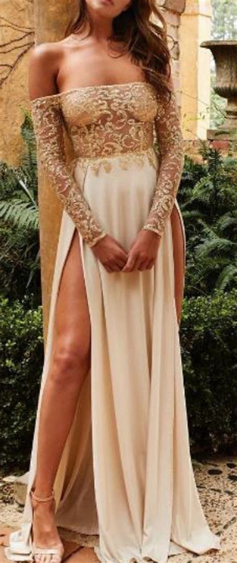 diore off the shoulder glitter mesh long sleeve high slit maxi dress glamanti beauty