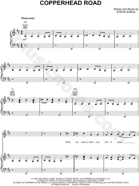 Steve Earle Copperhead Road Sheet Music In D Major Download And Print