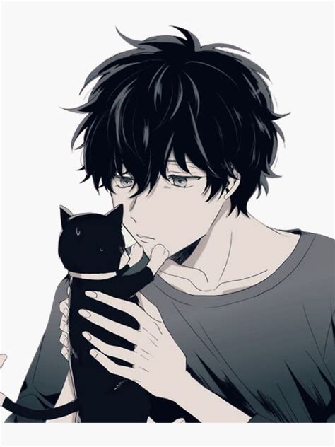 Anime Boy Holding A Cute Cat Sticker For Sale By Roveentaa Redbubble