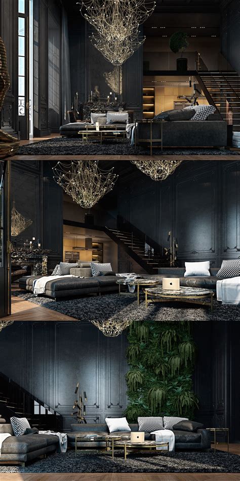 The matte black accent wall centers the living space a suspended credenza and shelf unit sharing the spotlight with a bold canvas. Black Living Rooms Ideas & Inspiration