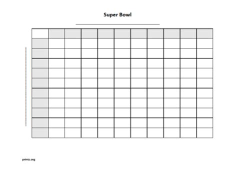 100 squares office football pool sheet with one payout. Super Bowl 100 square grid