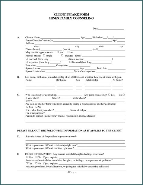 Printable Client Intake Form