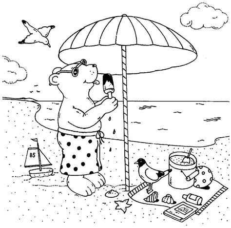Meine fünf sinne malvorlagen herunterladen bereitung cifisro. Kostenlose Malvorlage Urlaub und Reisen: Bär isst Eis am Strand zum Ausmalen