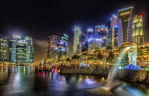 Hd Wallpaper Merlion Illustration City Lights Singapore Wallpaper Flare