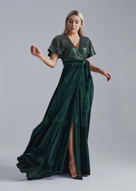 Long Sleeve Velvet Dress Velvet Wrap Dress Green Velvet Dress Velvet Skirt Maxi Wrap Dress