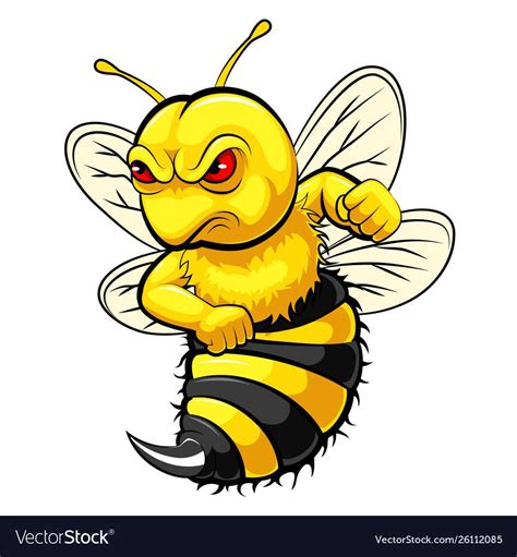 A Cartoon Yellow Bee With Red Eyes And Black Body Standing On Its Hind