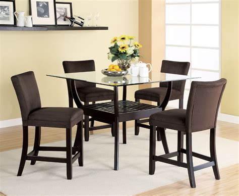 5 Piece Glass Top Counter Height Table Set In Cappuccino Finish By