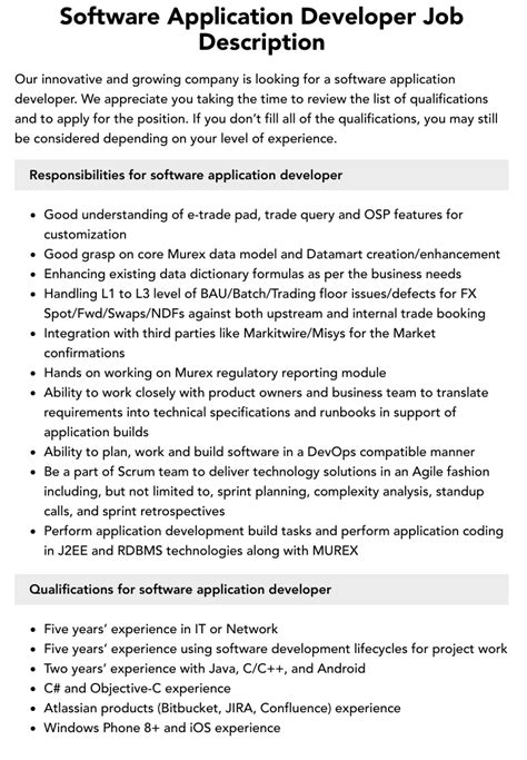 Software Application Developer Job Description Velvet Jobs