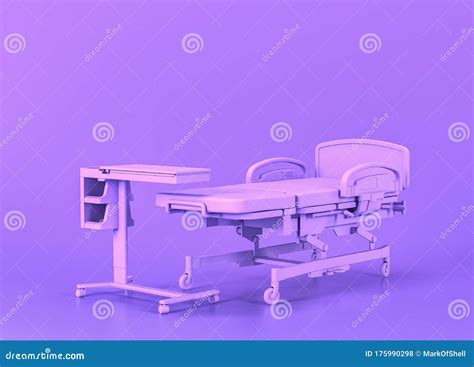 Sickbed And Bedside Table And Medical Equipment In Flat Monochrome