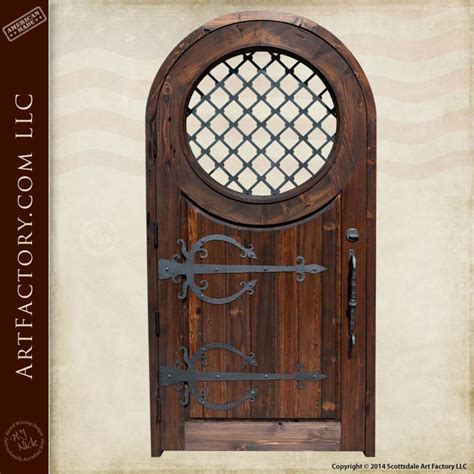 Arched Wooden Medieval Door Blacksmith Hand Forged Security Grill