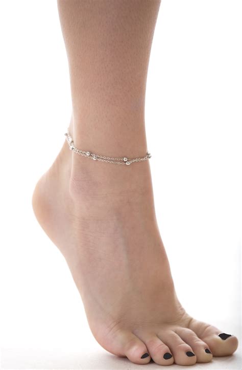 Silver Bead Double Chain Anklet Pretty Missy Inc