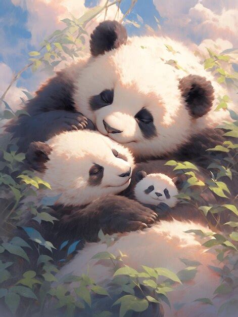 Premium Ai Image Painting Of Two Panda Bears Cuddling In The Branches