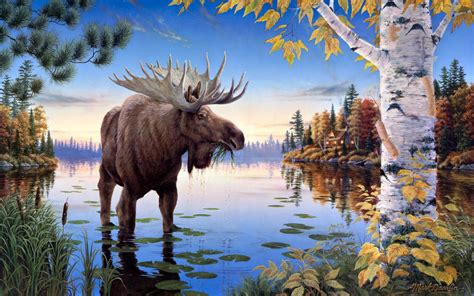 Moose Art Mark Daehlin Painting Nature Lakes Water Reflection