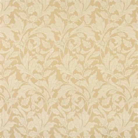 Sand Beige And Gold Classic Vine Foliage Damask Upholstery Fabric