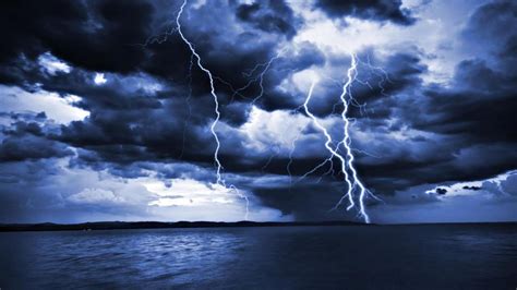 Massive Lightning Hitting A Seacoast Wallpaper Nature And Landscape