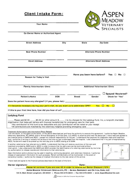 Veterinary Intake Form Fill Online Printable Fillable Blank