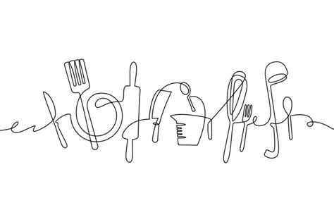 1600 x 1688 jpeg 89 кб. Kitchen tools. Continuous one line drawing kitchen ...