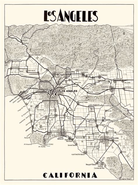 Restored And Redesigned From A Vintage Los Angeles Map From 1915 This